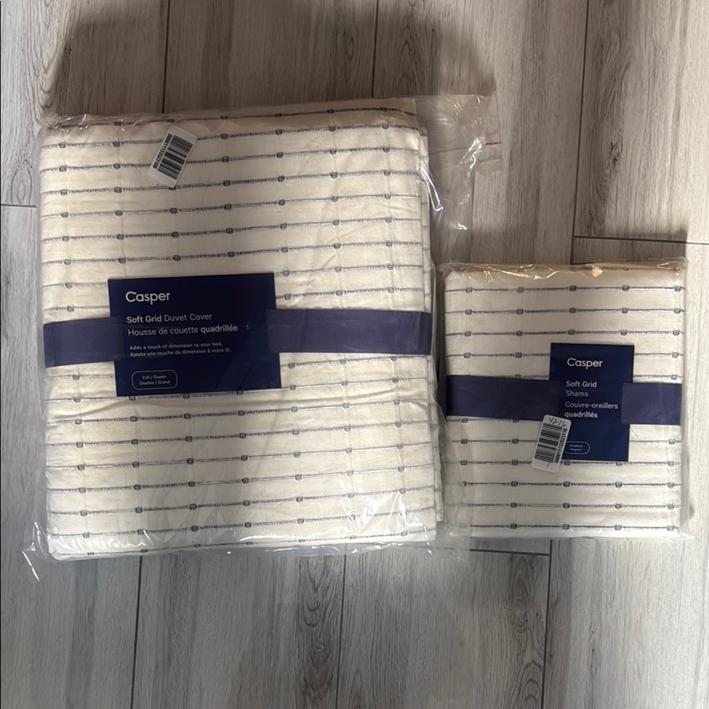 Casper Soft Grid Duvet Cover Set - Cream and Blue